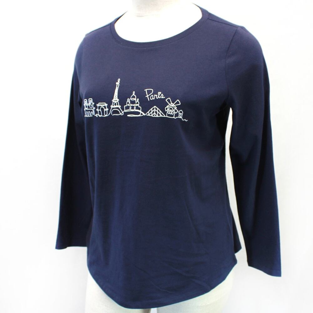 Talbots Plus Navy Paris Cotton Long Sleeve Sweatshirt Blouse Top Casual 0X/XL